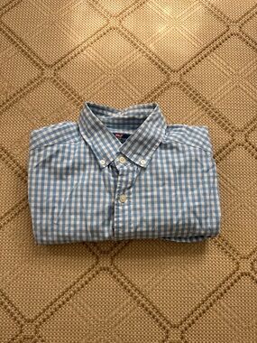 Vineyard Vines Light Blue and White Gingham Button-Down Shirt